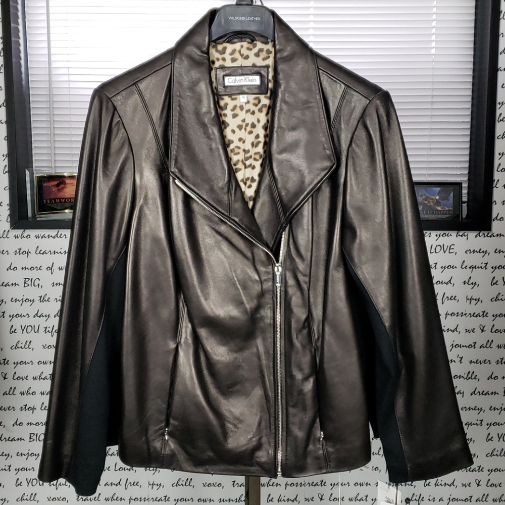 💥NEW💥 Calvin Klein Blk/Brn Soft Leather Coat